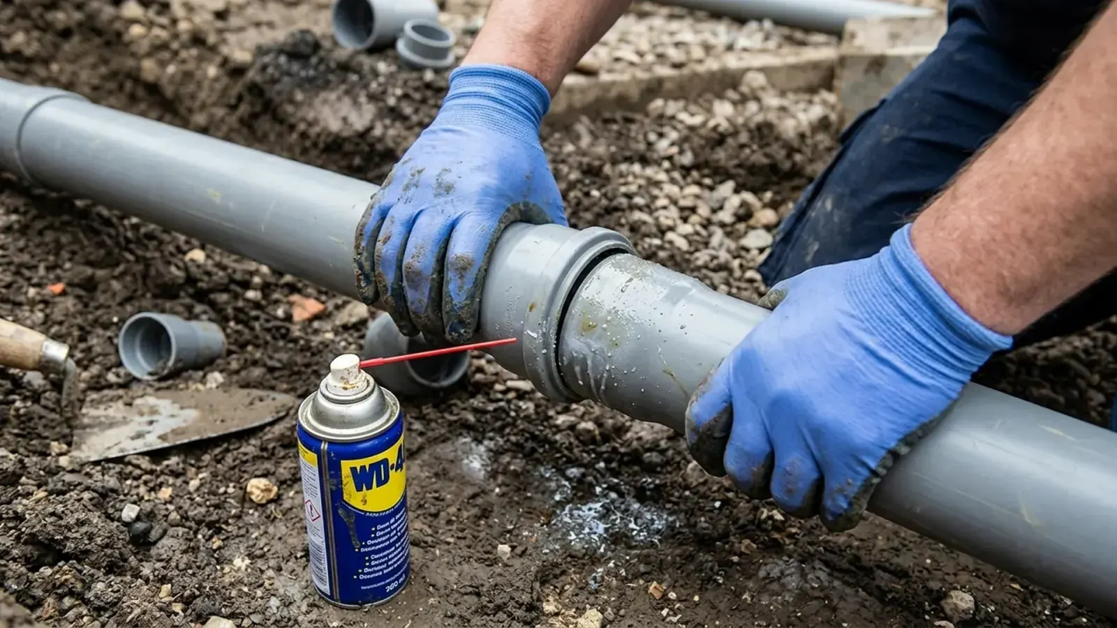 Разъединение раструбного соединения НПВХ-трубы с применением WD-40