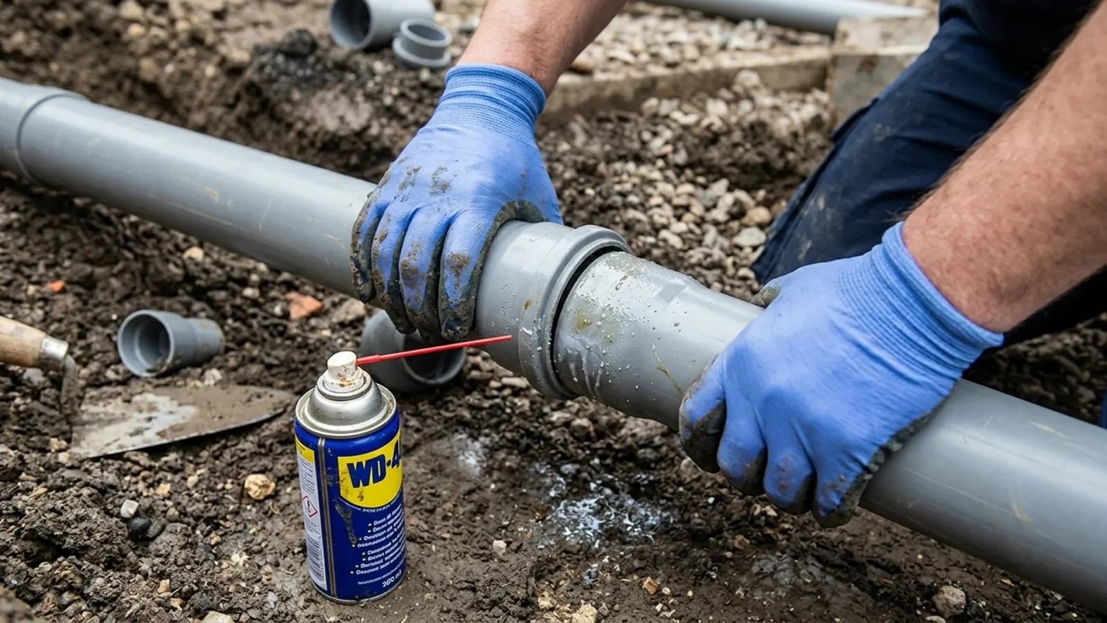 Разъединение раструбного соединения НПВХ-трубы с применением WD-40